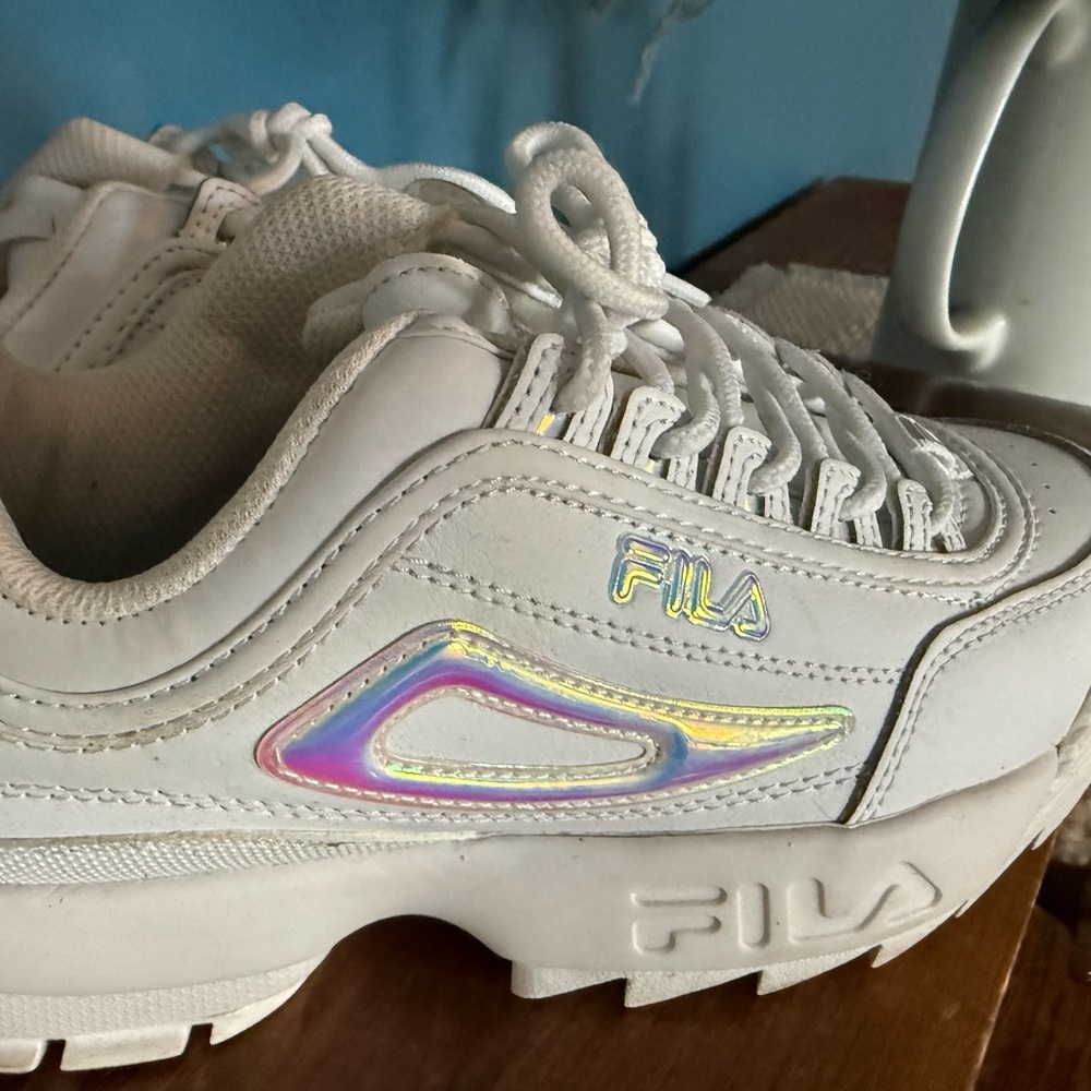 FILA Women's White Disruptor II with Iridescent Accent